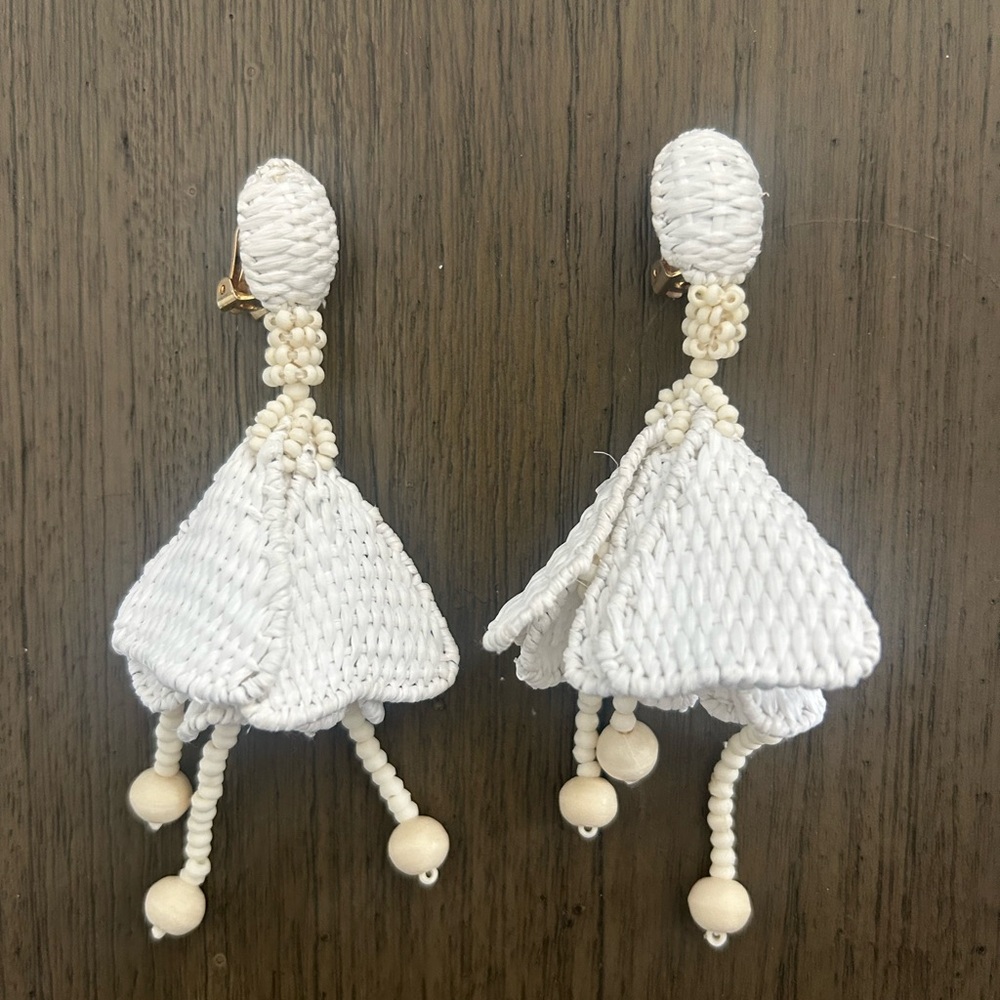 Oscar de la Renta Ivory Raffia Earrings